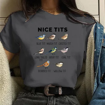 2021 lete nové módne bežné päť vtákov plus list zmes vzor okrúhlym výstrihom, krátky rukáv T-shirt žena