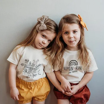 Dievčatá Biele Tričko Fashion Tlač Deti Dievča, Krátky Rukáv T-shirt Zábavné Listy Topy Batoľa Bežné Chlapci Tee Šaty 1-8 Rok