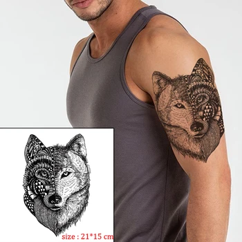 Vlk Black Leopard Tetovanie Nepremokavé Dočasné Nálepky Strom Farba Divokých Zvierat Falošné Tetovanie pre Mužov Body Art Vlastné Tatoos