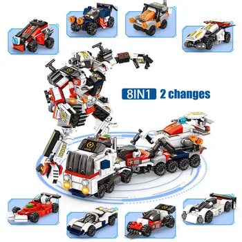 Mesto Transformáciu Robota Auto stavebným Vojenské Trailer Mech Nádrž Truck 8 v 1 číselné Údaje Tehly Hračky Pre Deti,