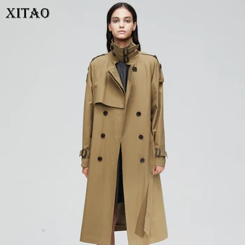 XITAO kórejský Štýl Coats Ženy Voľné Plus Veľkosť Zákopy Srsti pre Ženy Elegantné Wild Dvojité Breasted Strednej dĺžky Windbreaker WJ1121