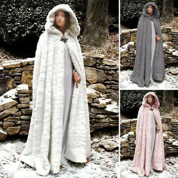 Ženy tuhej Zime Teplé Nadýchanou Kožušinkou Kapucňou Cape Plášť Dlhý Kabát Plyšové vrchné oblečenie Pončo