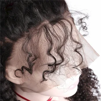 Kučeravé Peruánskej Čipky Dopredu Ľudské Vlasy, Parochne Remy Vlasy Prirodzenej Farby Ľudské Vlasy, Parochne Bielené Uzlov Pre Trhal S Baby Vlasy