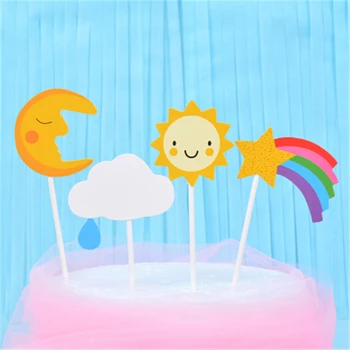 4Pcs Farebné Rainbow Cake Vňaťou Narodeniny, Svadba Cake Vlajky Cloud Balón tortu vlajka Narodeninovej Party Pečenie Dekorácie Dodávky
