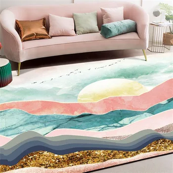 Nordic farebné krajinná scenéria koberec Digitálna tlač Crystal fleece Non-slip plazenie mat doma koberec spálňa Hotel poschodie mat