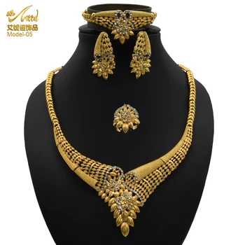 ANID 5 Afriky 24k gold farby pre ženy, Dubaj svadobné svadobné manželka darčeky gem náhrdelník náramok, náušnice, prsteň šperk set