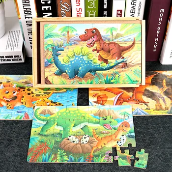 Nové 12/24/36/48 kus drevené dinosaura obrazová skladačka detí vzdelávacie moc rozvoj chlapec a dievča hračka darček P121