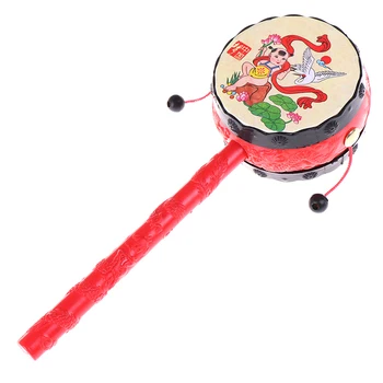1PCS, Baby, Deti Cartoon Plastové Čínskej Tradičnej Hrkálka Bubon Točiť, Zábavné Hračky Strane Bell Hudobné Hračky