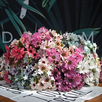 21 hlavy Falošné Kvet jar krásne daisy hodváb samll slnečnice domáce dekorácie Foto rekvizity umelé chryzantéma