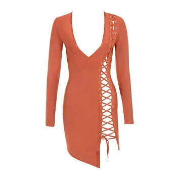Halinfer 2019 Jeseň Sexy ženy šaty Orange Čipky tvaru Asymetrické Obväz Elegantné Homeciming Večer party šaty