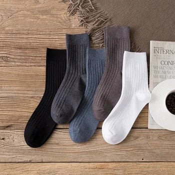 Klasické Prekladané Podnikania Muži Jeseň A V Zime Bavlnené Ponožky Pohodlné Dlhé Šaty Štandardné Posádky Dizajnér Rýchle Sušenie Ponožky