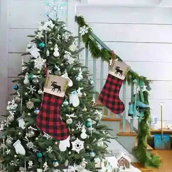 2020 Vianočné Ozdoby, Červený a Čierny Kockovaný Elk Tvorivé Koberčeky Taška Osadenie Darček Elk Taška Apple Vianočné H4T3