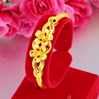 2-kvet Dizajn Finework Svadobné Svadobné Dámske Náramok Žlté Zlato Vyplnené Klasické Krásne Ženy Openable Náramok Náramok Darček