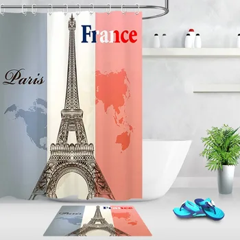 Francúzsko Paríž Veža Trikolora Vlajka Biela Modrá Sprchový Záves Kúpeľňa Mat Nepremokavé Polyesterové Tkaniny pre Vaňou Domova