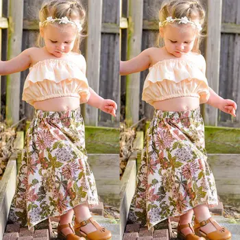 Pudcoco Princezná Deti Baby Dievča Leta Rozstrapatené Zabalené Hrudníka+kvetinový Sukne Oblečenie 1-7 Rokov Helen115
