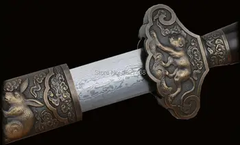 Skutočné Ručné Čínsky Meč Qing Dynastie KungFu Jian Ostré Zložené Damasku Ocele Full Tang Čepeľ/Meď Zverokruhu Nôž Vybavené