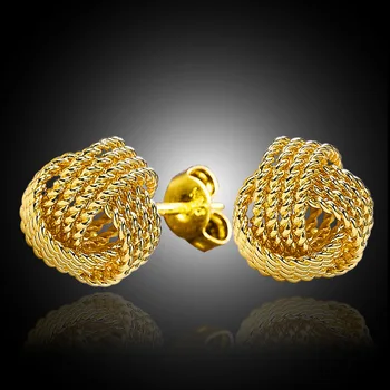 Roztomilý Weaveed Stud Náušnice pre Ženy, Strieborno/Zlatá farba Strany ucha Príslušenstvo Šperky Drop Shipping