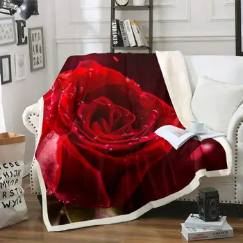 3D Rose Fleece Hodiť Deka Ruže Kvetinový Tlač Sherpa Deka pre Dievčatá Milovníkov Pár Romantické Kvety Plyšové Deka valentínsky