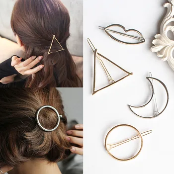 Móda Geometrické Duševné sponky do vlasov pre Dievčatá Trojuholník Mesiac Vlasy Pin Pery Kolo Star Vlasy Klip pre Ženy Barrettes Vlasy Príslušenstvo
