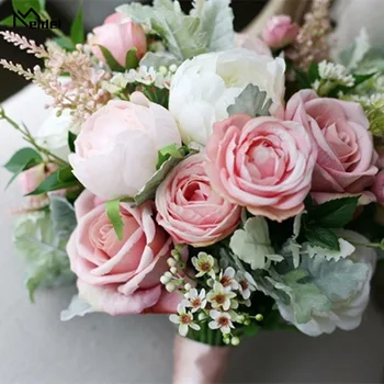 Meldel Svadobné Kytice Umelého Hodvábu Ruže, Kvety, Svadobné Družičky Ružová Držiteľ Kvetinovou Vôňou Domova Strany Svadobné Dodávky