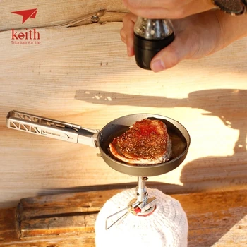 Keith Titán Mini Panvica Steak Hrniec, Prenosný S Sklápacie Rukoväť Riad Turistiku, Camping Piknik Riad Ti6032 140ml