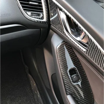 Sport Real Uhlíkových Vlákien a Nerezovej Ocele Okno Prepnúť Tlačidlo Panel Kryt Lišty Výbava pre Mazda 3 Axela M3 2017 2018