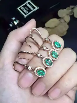 Vernosť prírodných 4*6mm smaragdové náušnice kvapka s925 mincový striebro elegantné kolo jemné šperky pre ženy Prirodzený zelený drahokam
