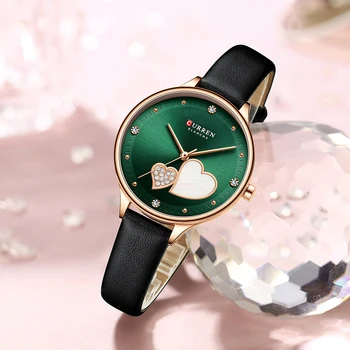 CURREN dámske Hodinky Top Značky Luxusné Quartz Kožené Náramkové hodinky s Drahokamu Elegantné Hodiny Pre Ženy Šaty Hodiny pre Ženy