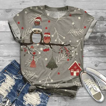 Harajuku Grafické T Košele Žena Tshirts Plus Veľkosť Ženy Krátky Rukáv Vianočné Tlačené O-Krku Topy Tee Tričko t-shirty damskie
