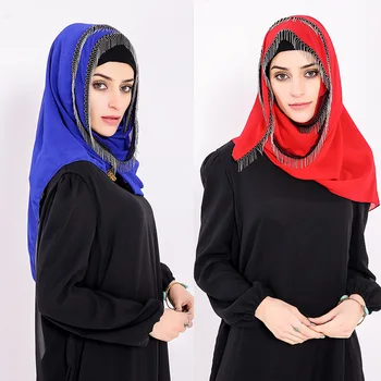 Moslimské Ženy Šifón Purl Šatku Kvalitné Hlavu Krytiny Výšivky Hidžáb Islam Dievča Spp Veľkými rozmermi, Farbou 175*70
