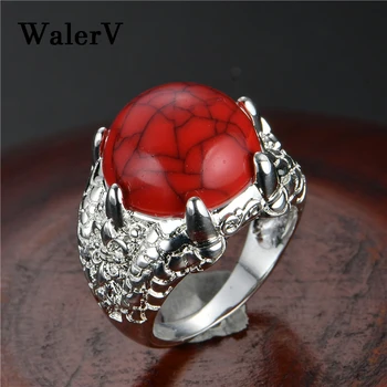 WalerV Kolo Sky Blue Red Stripe Turquoises Kamenný Kruh, Šperky Retro Starožitné Tibete Prst Krúžky Veľkosť 6-10