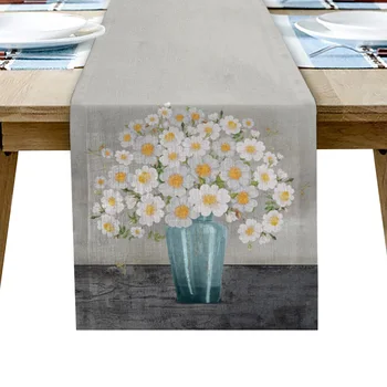 Olejomaľba Textúra Bielej Ruže Kvet Stôl Runner Svadobný Stôl Dekor Jedálenský Stôl Dekor Placemat Vianočný Dekor Obrus