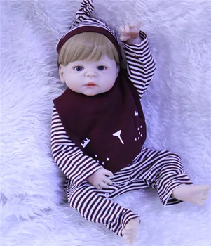 Chlapec bebe-reborn blond vlasy plné silikónové reborn bábiky baby 22 inch falošné dieťa silikónové bábiky pre deti darček nažive deti