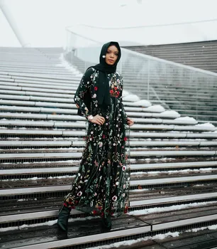 WEPBEL Dlho Maxi Šaty Žien Moslimských Abaya Šaty Čipky, Výšivky Žien Dubaj Sladké Kvety Ramadánu Islamskej