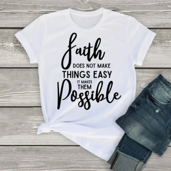 Plus Veľkosť Ženy Viery Inšpiratívne List Tlač Krátkym Rukávom Letné T-Shirt Topy T-shirt Dámy Oblečenie Bežné Ženy T-Shirt
