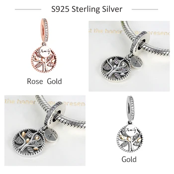 Skutočné 925 Sterling Silver Crystal Family Tree Visieť Kúzlo Fit Pôvodné Kúzlo Náramok, Náhrdelník Autentické Strieborné Guľôčky DIY Šperky