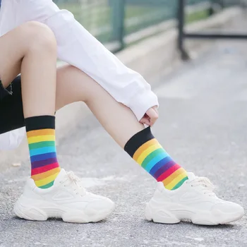 2020 Jeseň a v Zime Rainbow Prekladané Uprostred Trubice Žena Ponožky Japonský Dlhé Ponožky kórejský Candy Farby Ponožky Ženy Ponožky