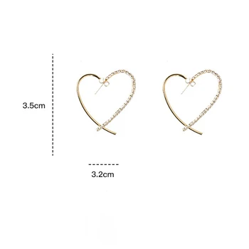 Jednoduché Módy Srdce Tvar Gold Crystal Stud Náušnice Kórejské Vyhlásenie Náušnice Svadobné Šperky Darček Brincos Náušnice Pre Ženy