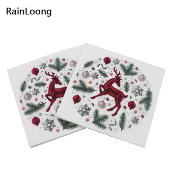 [RainLoong] Tlač Veselé Vianoce Veniec Papierové Obrúsky Tkaniva Na Vianočné Party Dekorácie 33*33 cm 1 balenie (20pcs/bal.)