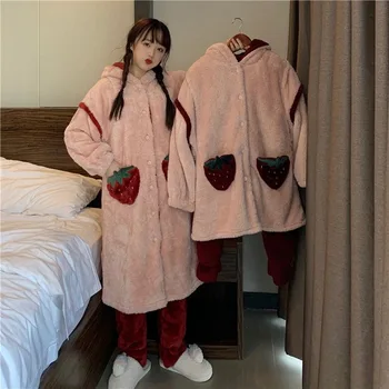 2020 Nové Zimné Pyžamo Ženy Nohavice Teplé Pyžamo Kórejský Priateľka Jahody S Kapucňou Pyžamo Home Service Oblek