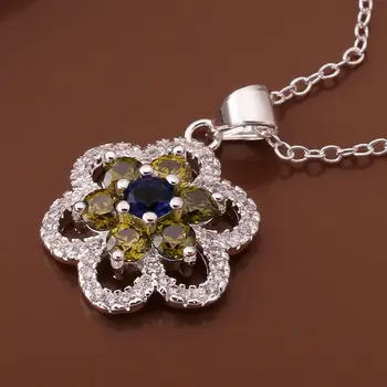 Kvalitné strieborné pozlátené prívesky Vložky kvet maxi colar bijoux ženy