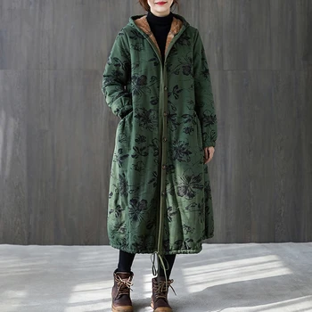 Dámske jesenné a zimné oblečenie plus velvet prešívaný hrubé čalúnená bunda teplý kabát v polovici dĺžky srsti