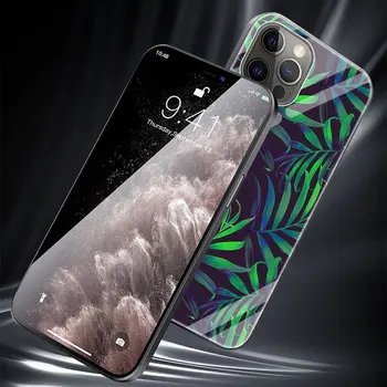 Tropická Zelená Rastlina Leaf Sklo Telefón puzdro pre iPhone 11 12 Pro XR X 7 8 XS Max 6 6S Plus SE 2020 Kryt Plášťa Coque Capa