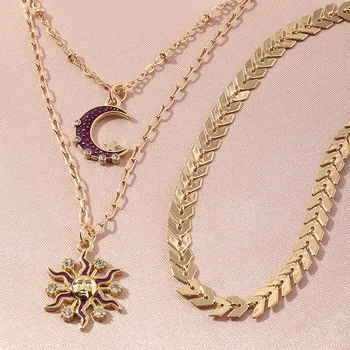 Nový Príchod Boh Slnka s Mesiacom Crystal Náhrdelník Prívesok pre Ženy, Ženské Módne Party Clavicle Reťazca Viacvrstvových Náhrdelník Šperky