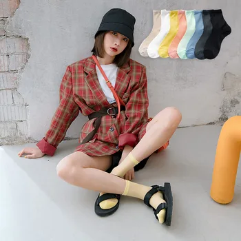 Ponožky dámske Transparentné kórejský Japonský Štýl, Čisté Priadza Tenké Candy Farby dievčenské Ponožky Dlho Zábavné Kawaii Harajuku Vianoce