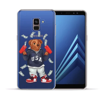Roztomilý Medveď Mäkké TPU puzdro Pre Samsung Galaxy A6 A7 A8 Plus A9 2018 A3 A5 A7 2016 2017 A10 A30 A50 Cartoon Luxusné Značky Kryt