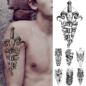 Nepremokavé Dočasné Tetovanie Nálepky Koza meč Lebky Flash Tetovanie Lucifer Sova Vlk Demon Body Art Rameno Falošné Tetovanie Ženy Muži
