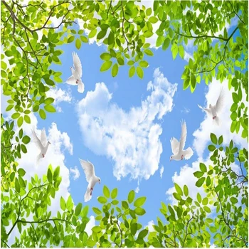Vlastné 3d stropy Cloud blue sky stropy biely oblak, zelenej listovej sky stropné nástenné 3d strop, nástenné maľby, tapety