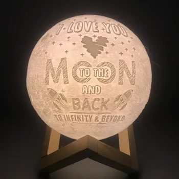 Prispôsobený Osobnosti 2/16 Farby 3D Tlač Mesiac Nočné Svetlo Nabíjania cez USB Noc Lampa Dotyk Novinka Domova Kreatívny Darček
