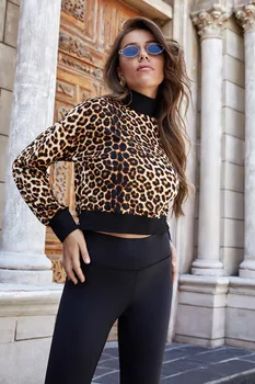 TRODEAM Nové Módne Slim Leopard Tlač Turtleneck Ženy T-Shirt Short Topy Bežné Bodycon Sexy Tričko Dlhý Rukáv Kabát Žena